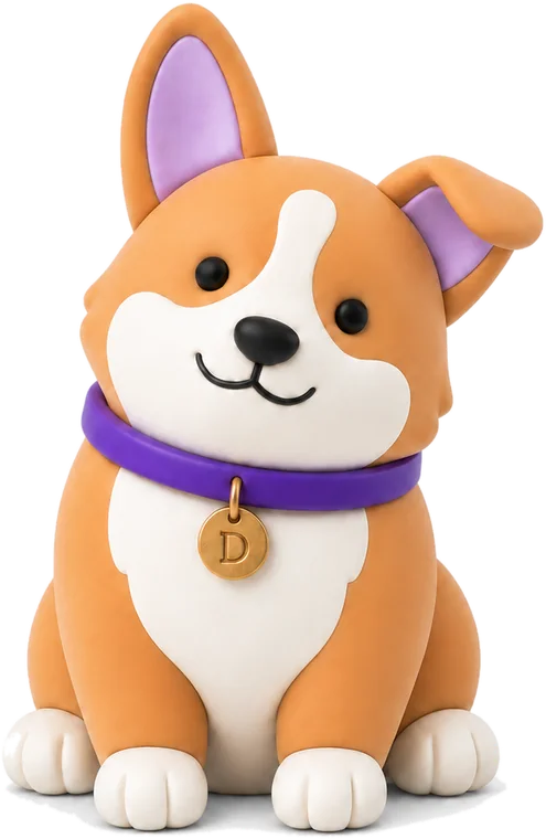 Diego, a clay corgi, sitting beside the screens